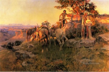 Impresionismo Painting - Buscando vagones cowboy Charles Marion Russell Indiana
